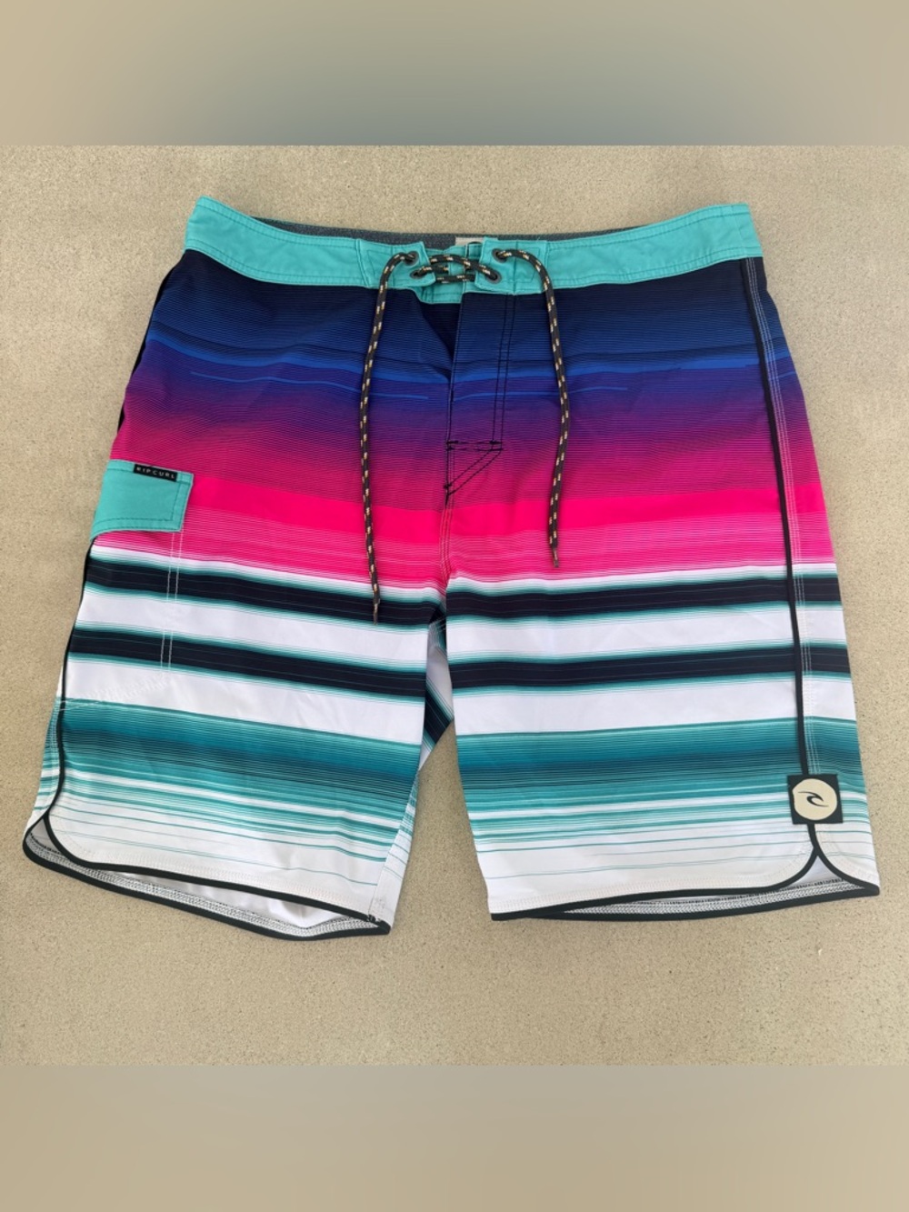 Rip Curl Surf Craft Mens Board Shorts Sz 33 Striped Swim Trunks Resort Vacation